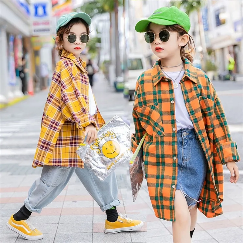 Mädchen Kariertes Hemd Frühling Mädchen Kleidung Teenager Schule Mädchen Shirts für Mädchen Bluse Kinder Plaid Bluse 4-14T kinder Kleidung 210306