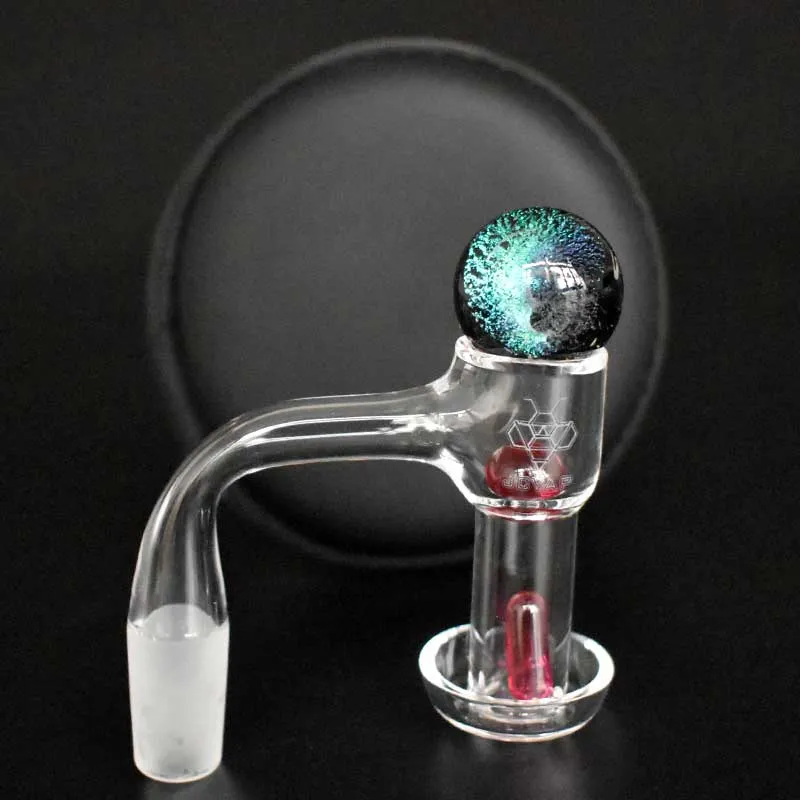 JCVAP Weld Terp Slurper Quartz Banger mit 22 mm Glasmarmorkugel, Rubinperlen, Rubinsäule und Logo-Reißverschlusstasche