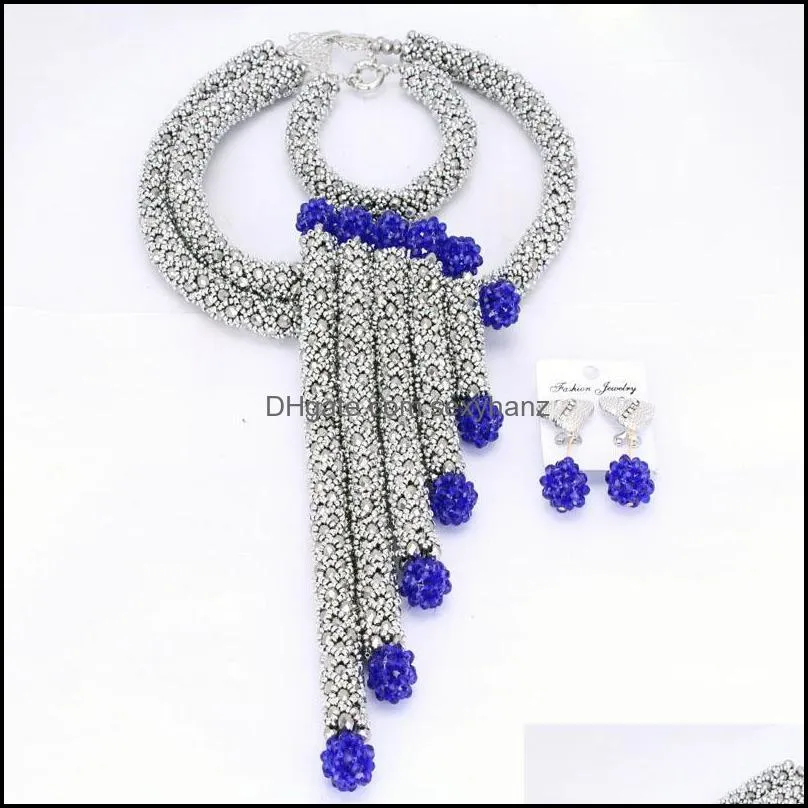Earrings & Necklace Sparking African Wedding Jewellery Set Bridal Jewelry With White Balls Nigerian Sets For Women 2021