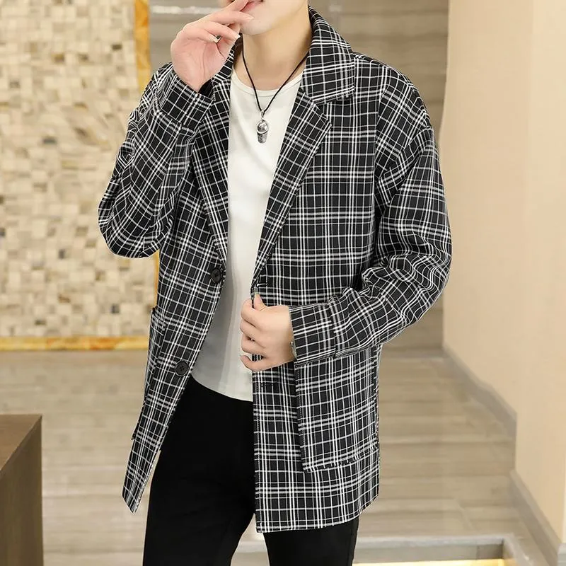 安い純正品 メンズスーツブレザーブランド緩い格子縞ブレザージャケット男性terno Masculinoミディアムスタイル韓国のファッションシングルブレストトレンドカジュアルスーツ 特上品 Clinicaaldente Es