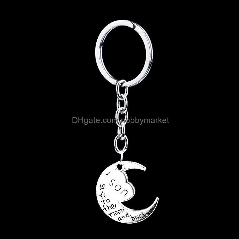 Moon Heart Key Rings for Mom Dad Sister Brother Son Hot Sales Key Chains Zinc Alloy Keyring