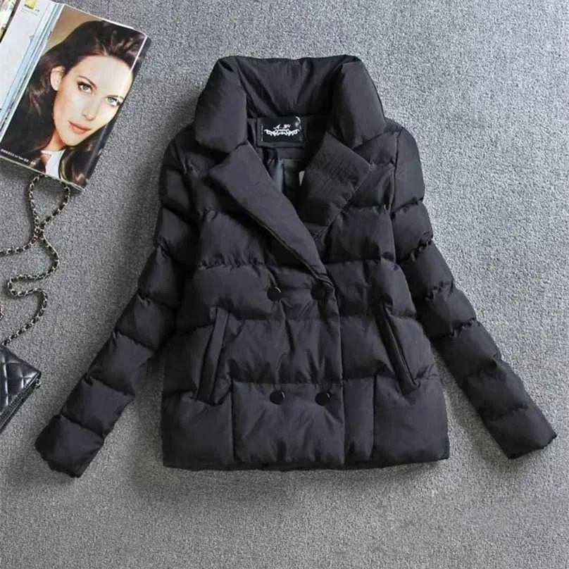冬の女性のジャケットコートコットン服ショートスリムレディース暖かいパーカーブラックSutdent服211013