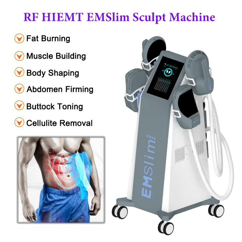 4 uchwyty RF Emslim Hi-Emt Odchudzanie Maszyna Ems Ems Electromagnetyczna Stymulacja mięśni Fat Burning Ciała Kształtowanie Podnoszenie Plotocks Arm Brama Brzucha Hiemt