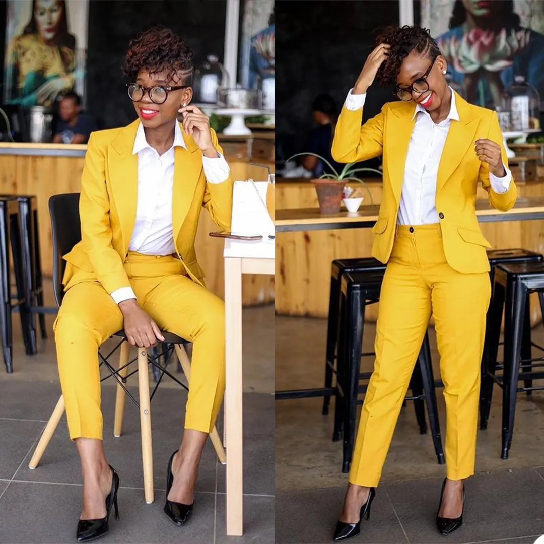 Spring Yellow Bridal Women Pants Suits Mother of the Bride Suits Slim Fit  Formal Evening Party Prom Tuxedos 2 pieces