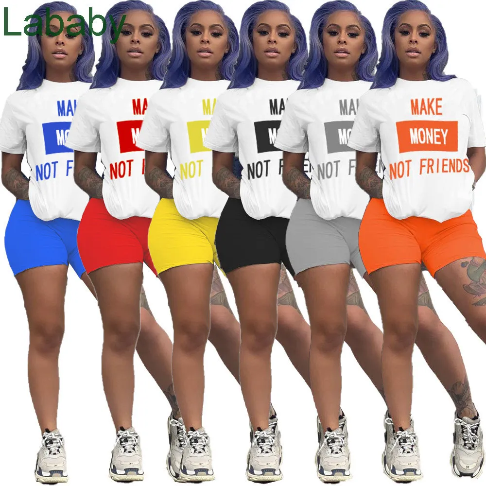 Yaz Kadın Şort Kıyafetler Mektup 2 Parça Set Eşofman Kolsuz Spor Ince Gömlek Pantolon Spor Kadın Giyim Takım Elbise 2021