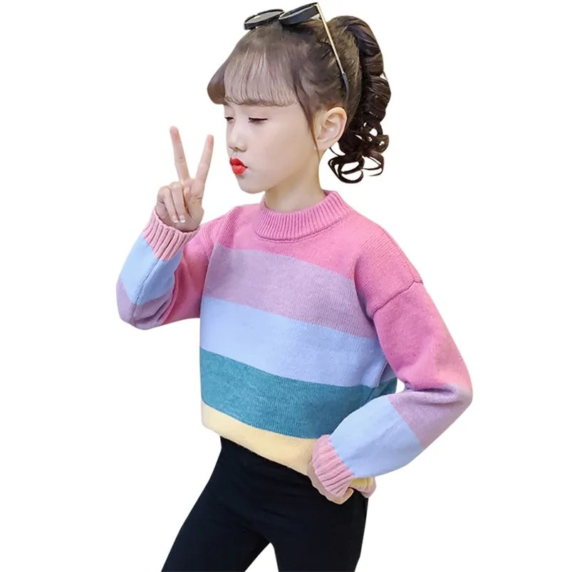 Cardigan dla dzieci Rainbow Sweter Sweter Kid Girl Casual Style Steelover Wiosna Jesień Ubrania 6 8 10 12 14 210527 \ t