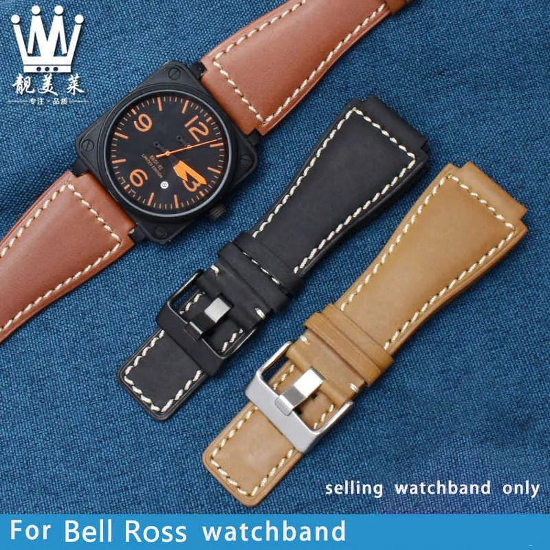 Wasserdichtes Lederarmband für Bell Ross/Burrace Herren- und Damenarmband, Lederarmband, 24 mm, konvexes Armband, Armband H0915