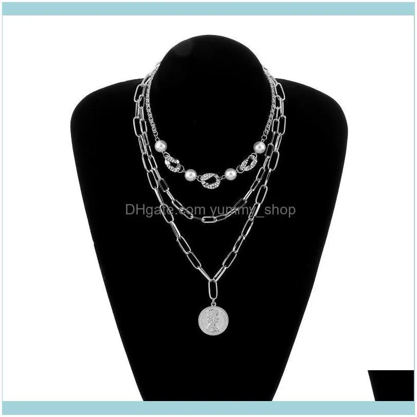 Goth Multilayer Baroque Pearl Choker Necklace for Women Men Thick Crystal Chains Pendants Cuban Link Chains Necklace Jewelry