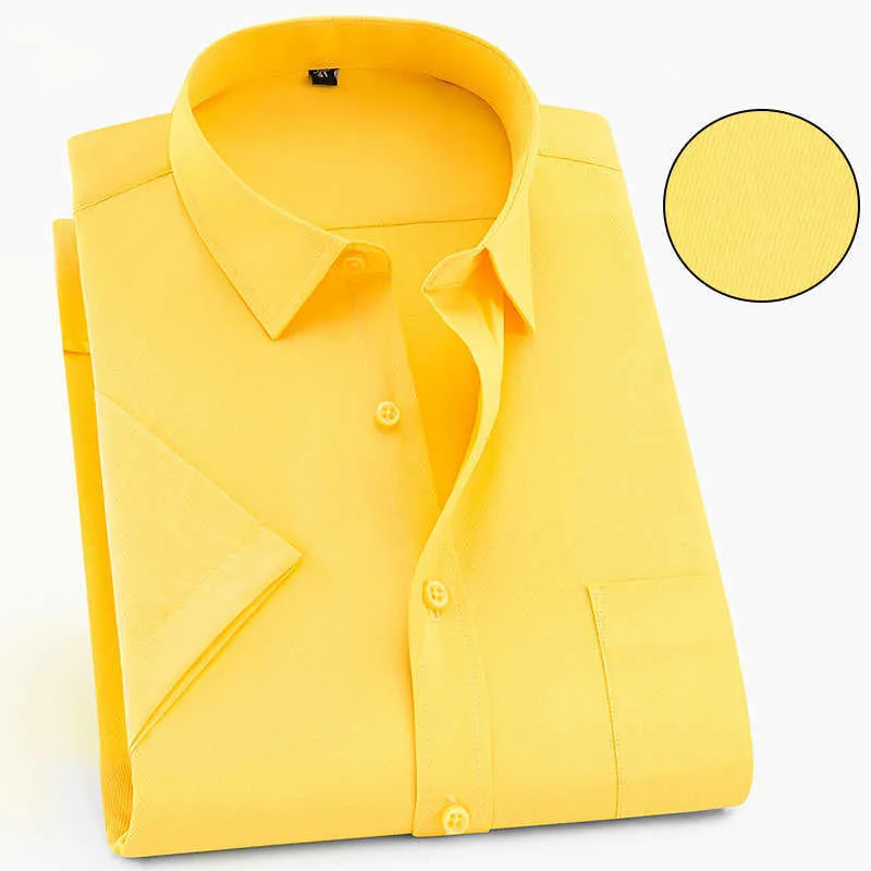 Design de verão homens camisas colarinho sólido listrado sólido negócio swill escritório camisa básica estilo amarelo amarelo casual masculino tops 210609