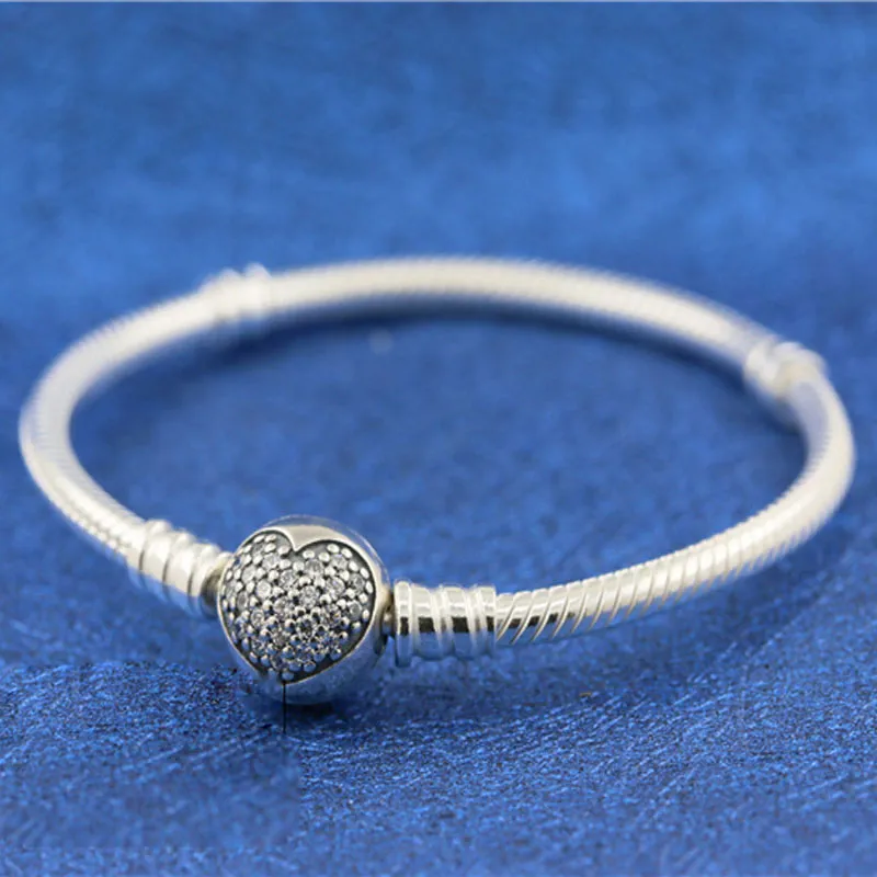 925 Sterling Silber Moments Love of My Life Verschluss Schlangenkettenarmband, passend für europäische Pandora-Armbänder, Charms und Perlen