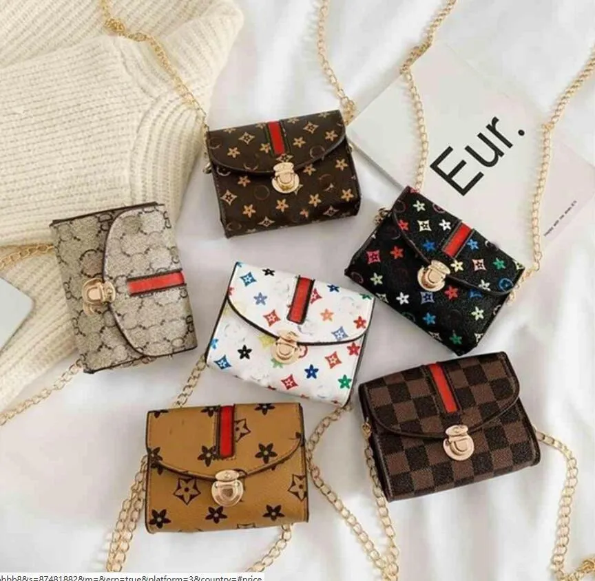 Handbag PU Leather Print Kids Fashion Designer Flower Square Girl Princess Messenger Bag Accessories Mini Purse Wallet