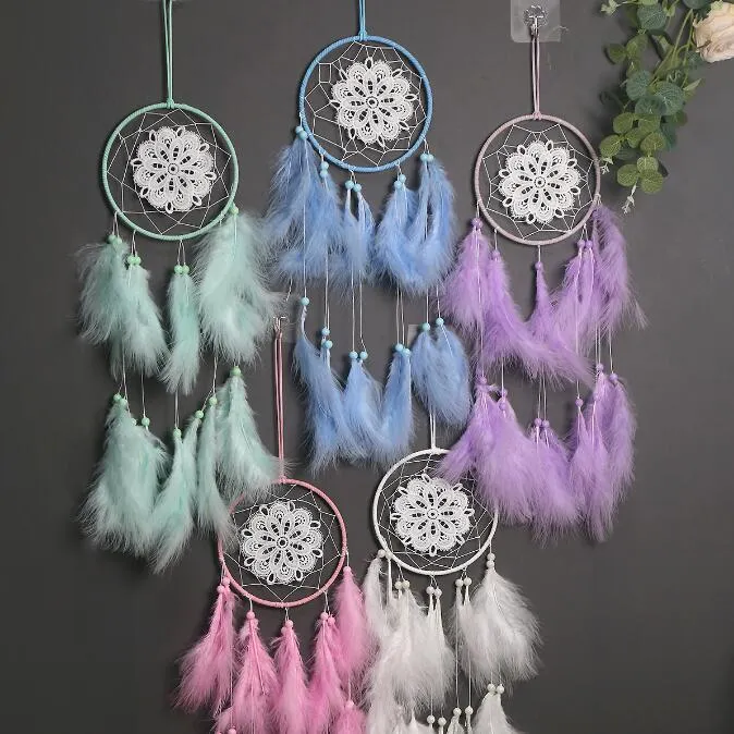 Dream Catchers med Feather Crafts Handgjorda Dreamcatchers för Boho Wall Hängande Dekoration Hem Sovrum Ornament Festival Present