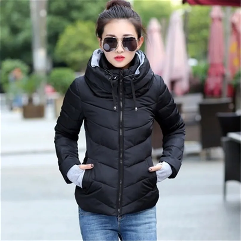 Woman Parkas Winter Plus Size Female Cotton Puffer Padded Jacket Coat Slim Fit Casual Hooded Outerwear Overcoats for 211018