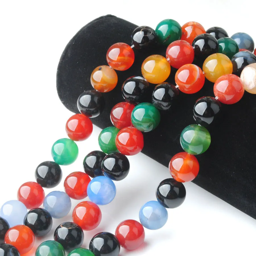 WOJIAER pierre naturelle multicolore agate boule ronde entretoise perles en vrac 4 6 8 10 12mm pour la fabrication de bijoux Fit bracelet à bricoler soi-même BY918