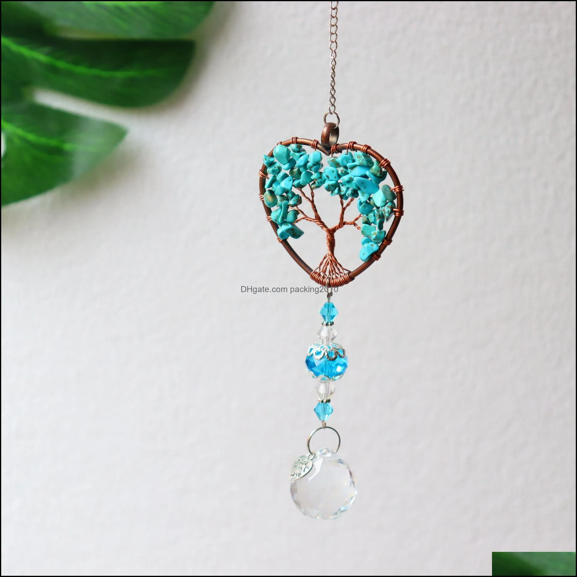 5 Colour Hanging Crystal Suncatcher Life Tree Stone Pendant Love Wind Chimes Beads Prism Maker Drops Hang for Window, Home Decor, Car