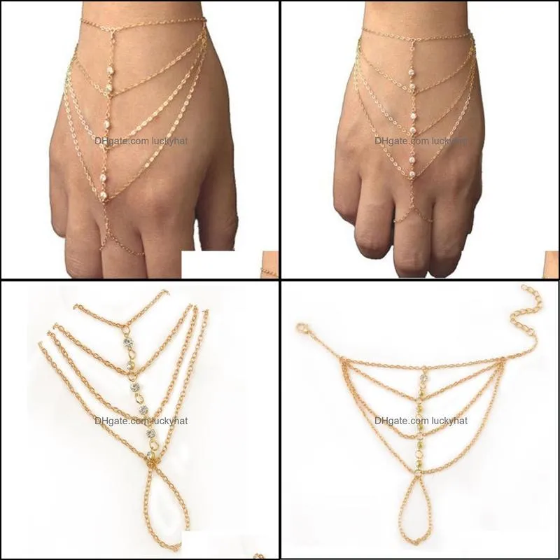 Link, Chain Fashion Multi Punk Style Of Fatima Finger Ring Hand Harness Slave Women Bangles For