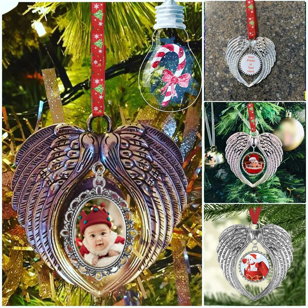 Sublimation décorations de Noël vierges avec corde de neige rouge à chaud imprimerie des ailes d'ange forme de consommables vierges