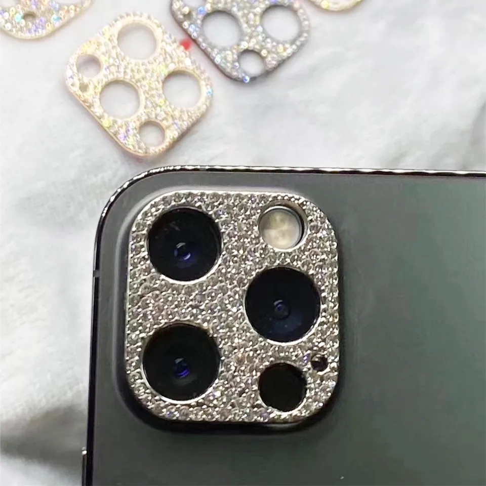 Kamerafilm Diamond Tempered Glass Multicolor för iPhone 12 Mini 11 Pro Max telefonlinsskärmskydd Glitter Mousserande fullt skydd med detaljhandel