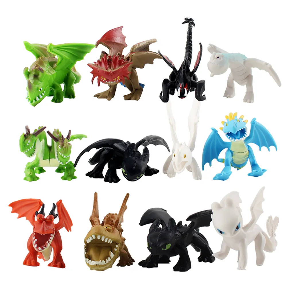 12pcs/set 4-6cm Dragon PVC Cute Figure Toys Model Dolls Christmas Gift C0220