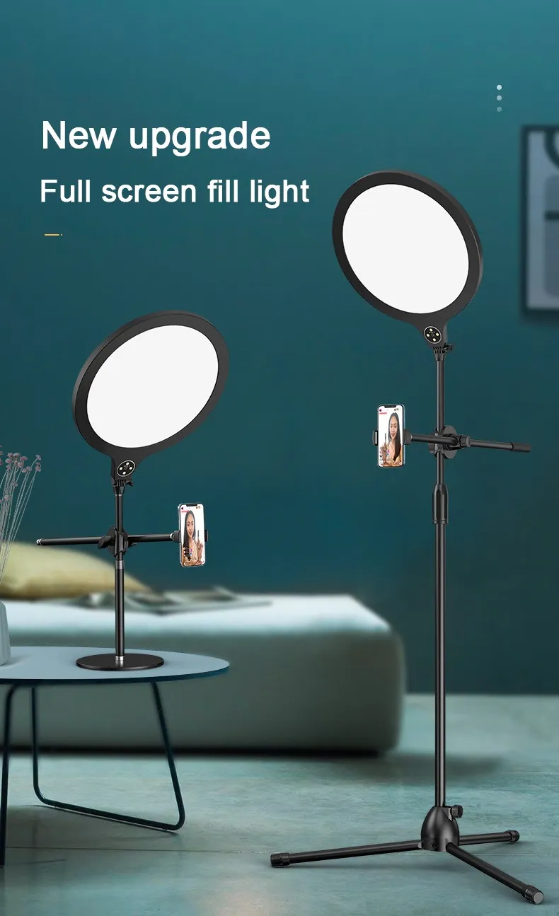 Belysning Selfie Ring Light LED Tripod USB Mobile Holder Support Ringlight för Live Video Streaming Dimmerbar Makeup Lamp Tik Tok YouTube