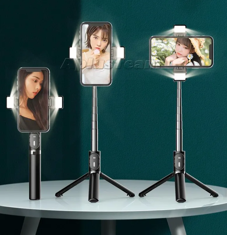 P60D-2 Selfie Stick Wireless Bluetooth-kompatibel faltbares Mini-Stativ mit doppeltem Fülllicht-Roll-Fernbedienung für Smartphone