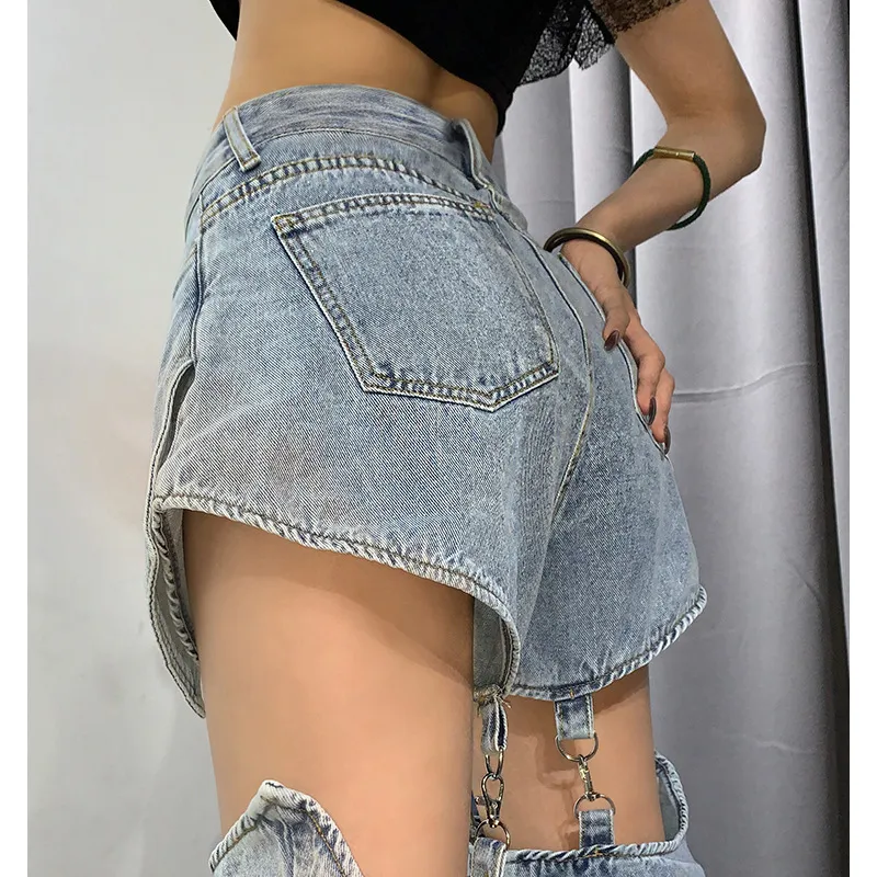 Mudan Women Streetwear High Waist Zipper Fly Cut Out Eyelet Removable One  Leg Flare Jeans Sexy Fashion Ins Denim Trouser Pants - Pants & Capris -  AliExpress