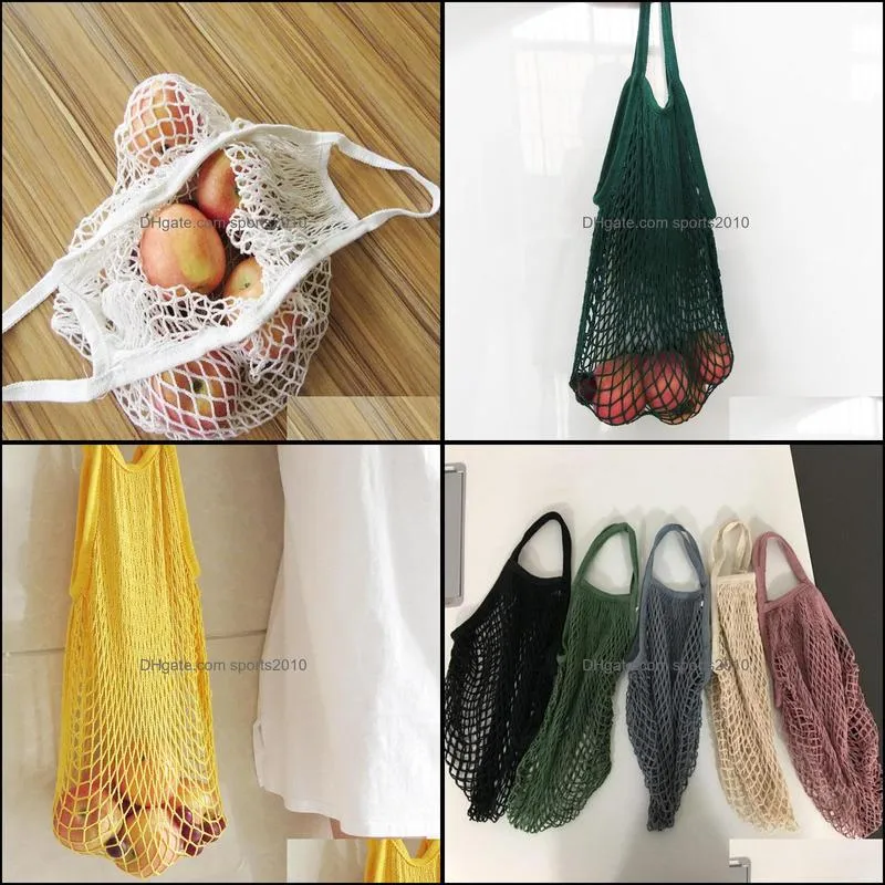 Fashion String Shopping Fruit Vegetables Grocery Bag Shopper Tote Mesh Net Woven Cotton Shoulder Bag Hand Totes Home Storage Bag