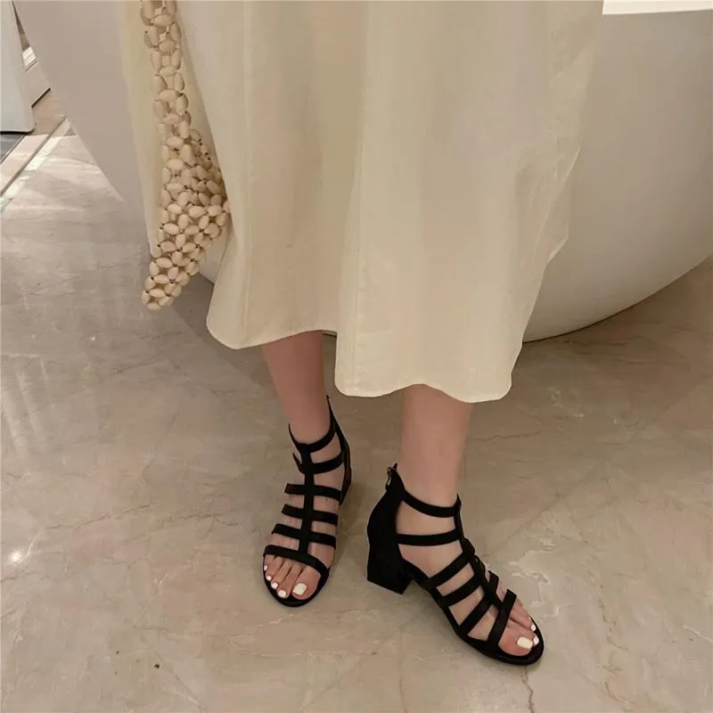 여성 신발 샌들 2021 여름 중공 백 지퍼 높은 탑 하이힐 샌들 패션 검투사 Zapatos Verano Mujer
