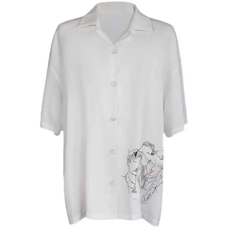 남성 캐주얼 셔츠 RC 독립 / ERD 우울한 풍부한 2 세대 쌀 흰색과 같은 실크 셔츠 남성과 여성 느슨한 소수 짧은 소매 티셔츠
