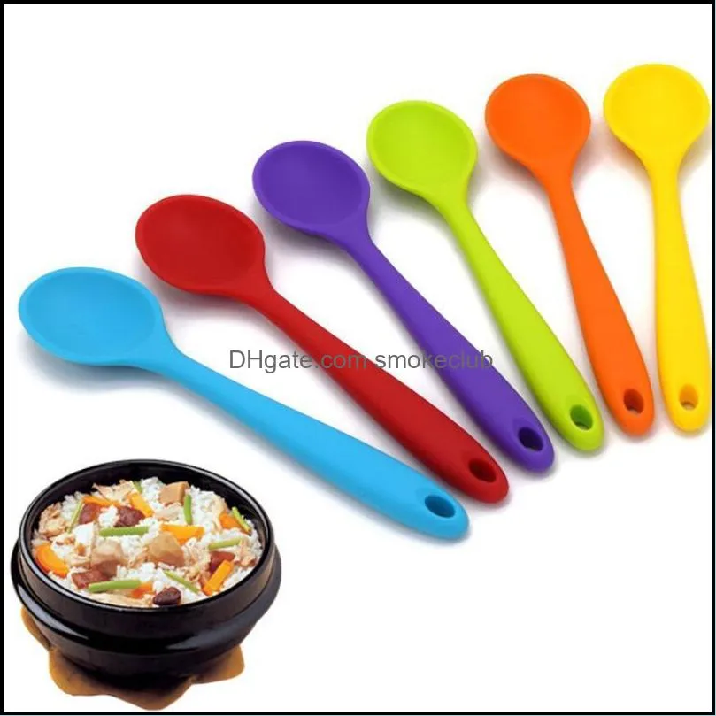 Home Use Mini Silicone Spoons Colorful Heat Resistant Spoon Kitchenware Cooking Tools Utensil RRD6696