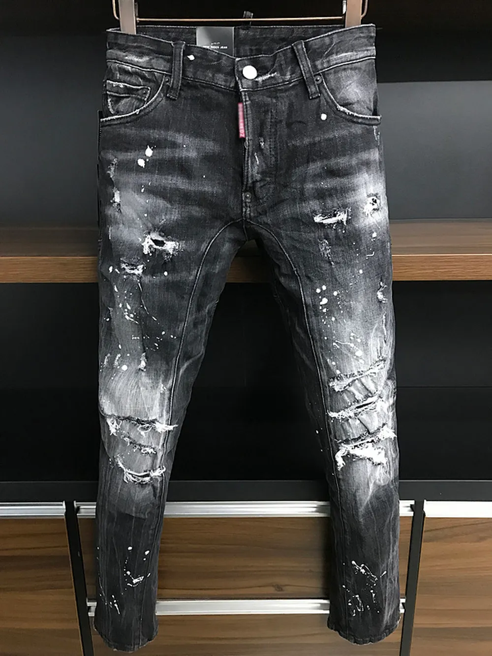 Hot sales Men Jeans Hole Light Blue Dark GREY ITALY Brand Man's Long Pants Trousers Streetwear denim Skinny Slim Straight D2 Biker Jean Real Photo Diamond-encrusted