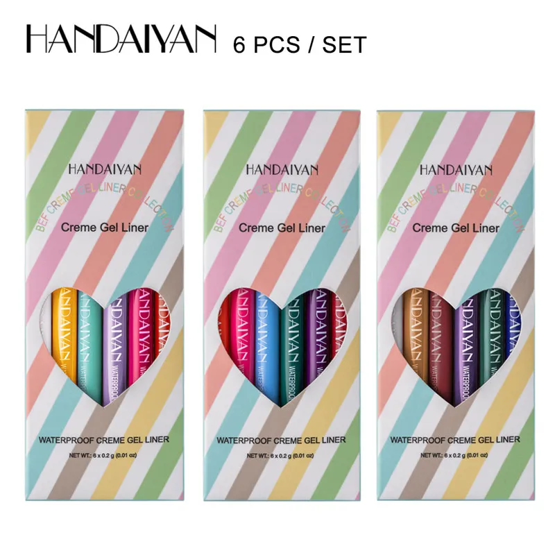 HANDAIYAN Makeup Colored Eyeliner Gel Pencil Kit 6 Colors/box Waterproof Color White Eye Liner Pen Make up Cosmetics Yellow Blue