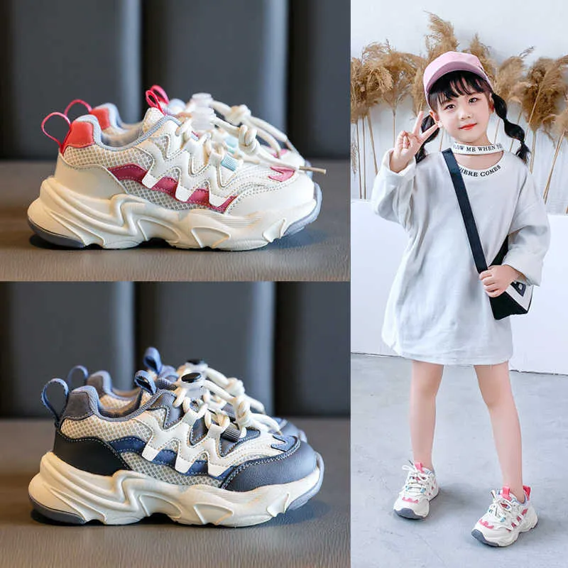 Children Tenis Casual Shoes For Girls Boys Patchwork Sneakers Kids Air Mesh Breathable Soft Sports Of Students 2021 Autumn5-12y G1025