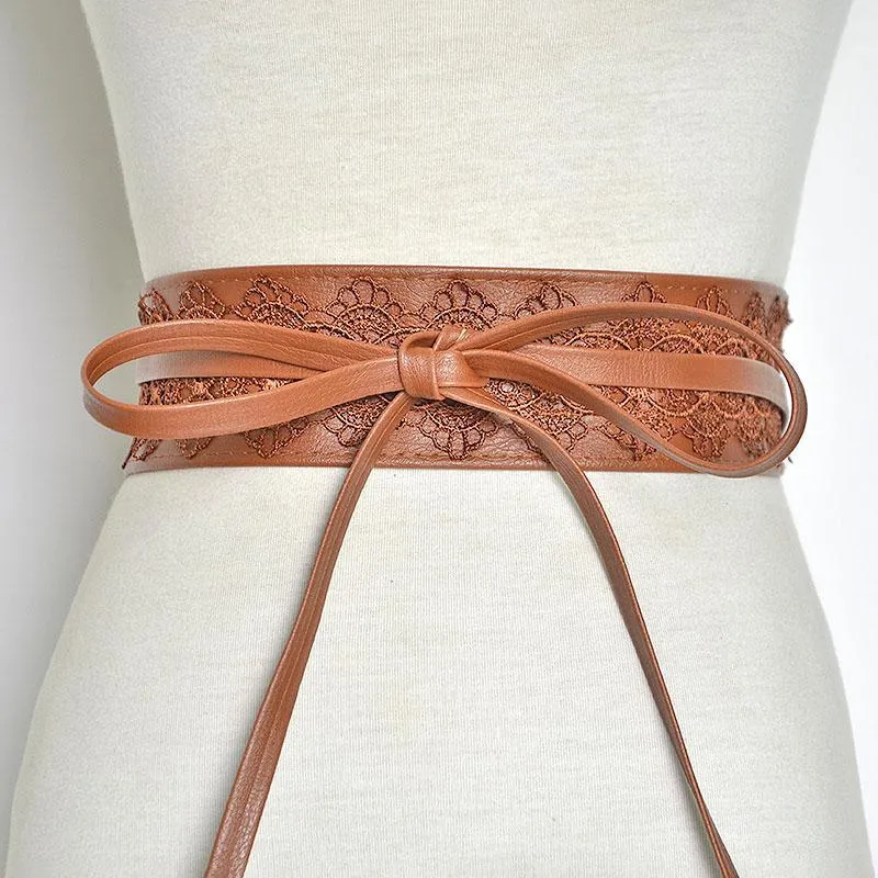 أحزمة Cummerbunds حزام للنساء عالي الخصر الدانتيل حتى المصمم الجلدي المصمم على نطاق واسع حزام حزام العلاقات