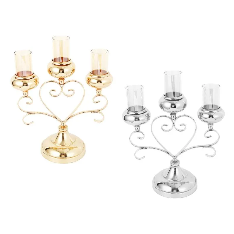 Candle Holders Decorative Metal Glass Candlestick With 3 Candelabras For Dinning Room Wedding
