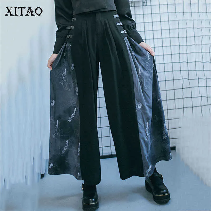 Xitao Vintage Hohe Taille Drucken Breite Beinhosen Mode Neue Patchwork Kleine frische Minderheit lässig Ganzkörperhosen GCC3033 Q0802