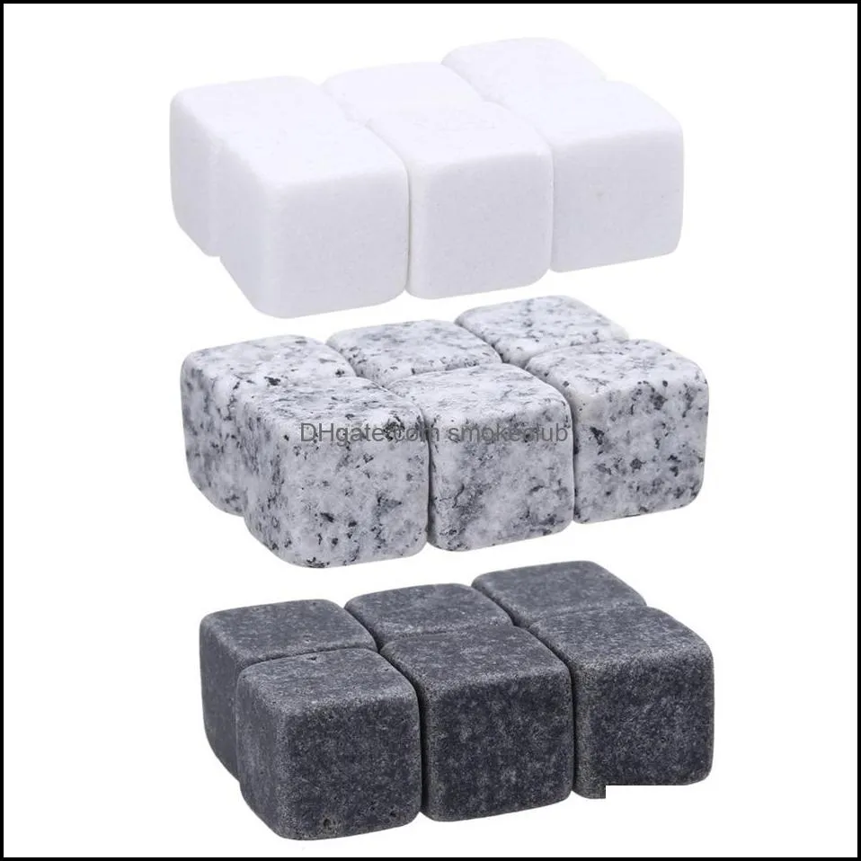 2cm Natural Whiskey Stones 6 pcs/lot Whisky wine Cooler Rock Soapstone Ice Cube With Velvet Storage Pouch bar tool LJJA3382-2