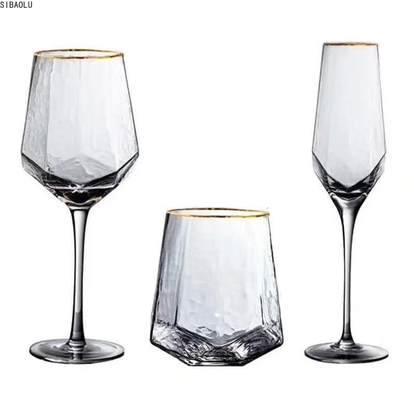 クリエイティブガラスワインESホームハンマーゴブレットレッドダイヤモンドシャンパンES 210827