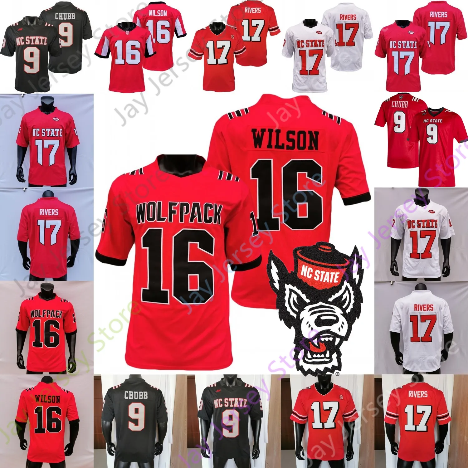 NC State North Carolina Wolfpack NCAA College Football Jersey Philip Rivers RUSSEL WILSON Devin Leary Pitts Jr. Sumo-Karngbaye Houston Thomas Chubb Carter Torry Holt