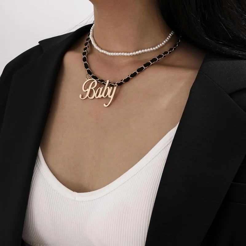 Ожерелья с подвесками 2021, модное винтажное готическое короткое жемчужное бархатное колье-цепочка с цепочкой для женщин, женский костюм с надписью BABY, Jew307D