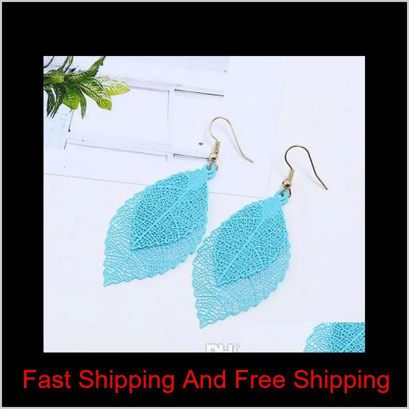 fashion luxury boho double color leaf dangle earrings big pink rainbow leaves long tassels drop earring for women jewelry