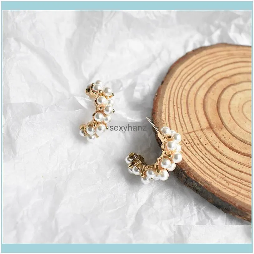Vintage Japan Korean Pearl Hoop Earrings for Women Handmade Sweet Studs Simulated Pearl Circle Dangle Earring Party Jewelry Gifts