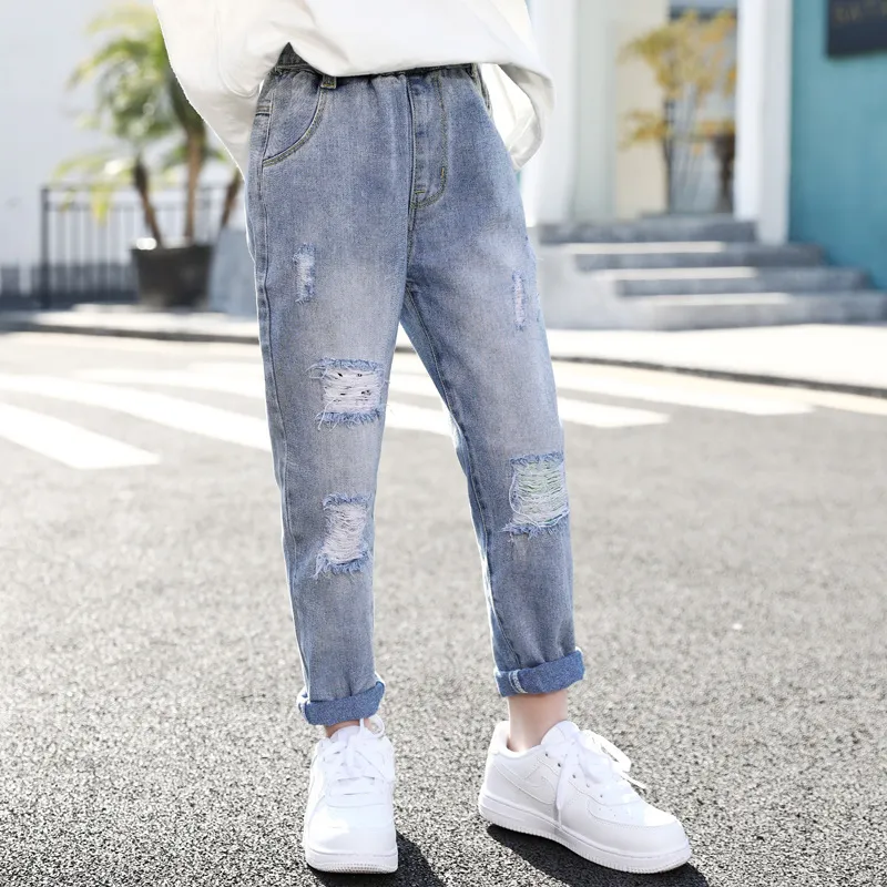 Jeans Strappati Ragazze Eleganti Pantaloni Di Jeans Con Un Bellaspetto Angosciato Da 9 65 DHgate