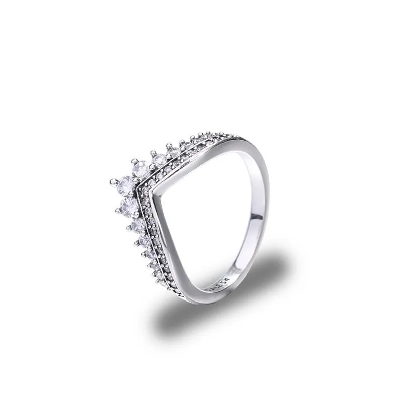 Transparante CZ Diamond Princess Wishing Ring Set Originele Doos Geschikt voor Pandora 925 Sterling Zilveren Dames en Meisjes Bruiloft Crown Ring