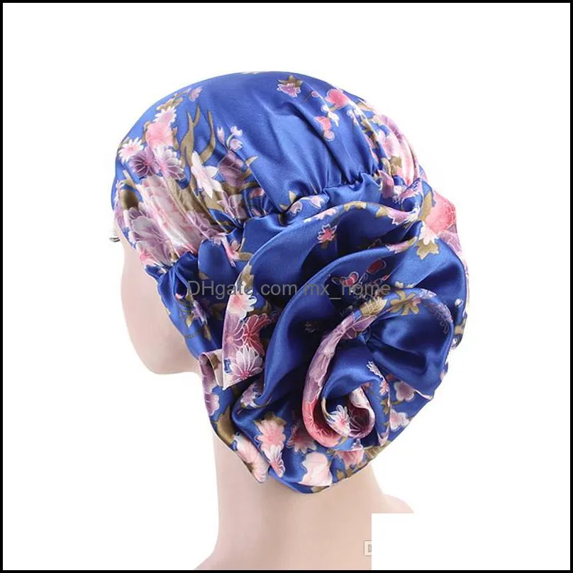 New Women Floral Silk Turban Hat India Cap Muslim Hats Hairnet Chemo Cap Flower Bonnet Beanie for Girl