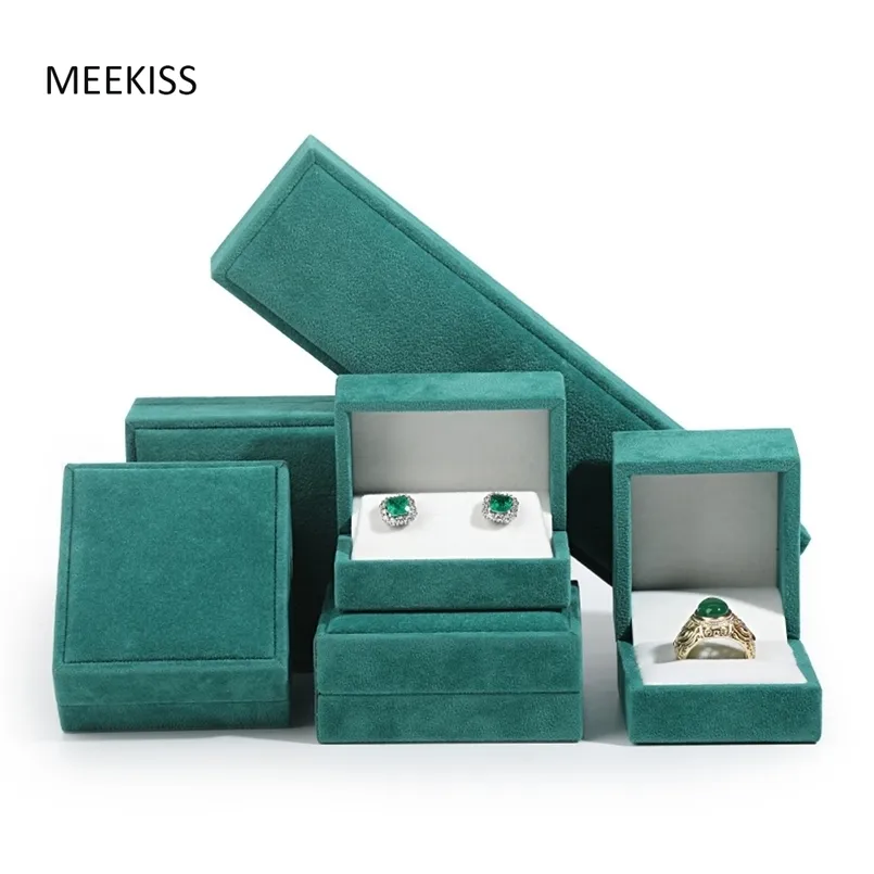 Flannel Smycken Box Earring Ring Box Organizer Green Pendant Bröllop Förlovning Presentpaket för Display 211105