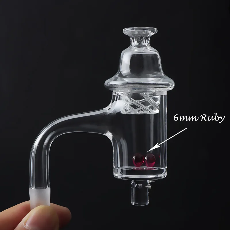 Rookaccessoires Volledige lasafgeschuinde rand Quartz Enail Banger met draaiende UFO Carb-dop en robijnrode parels Geschikt voor glazen waterpijpen