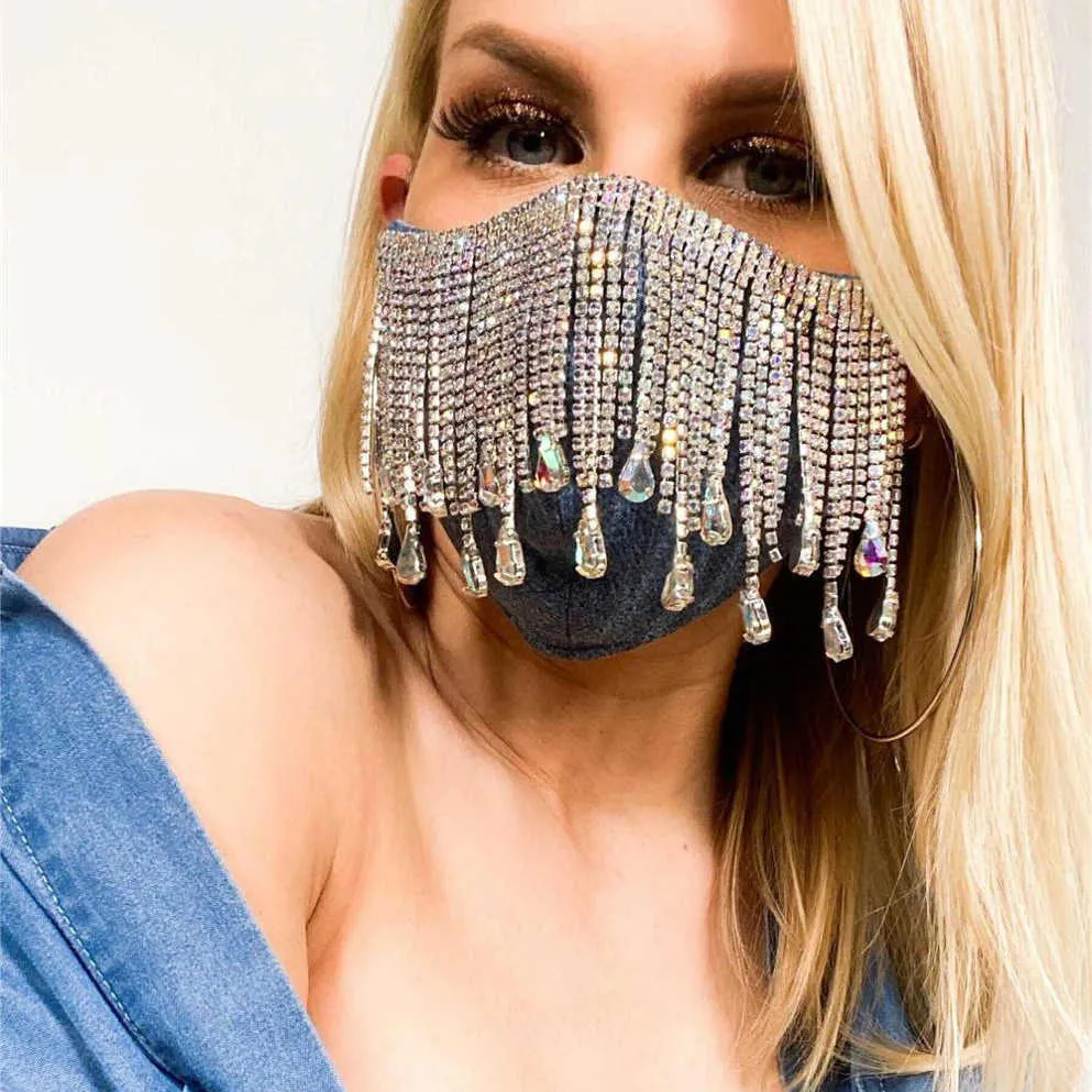 Women's luxury shining Rhinestone tassel crystal decorative fashion sexy flash mysterious party mask jewelry gift