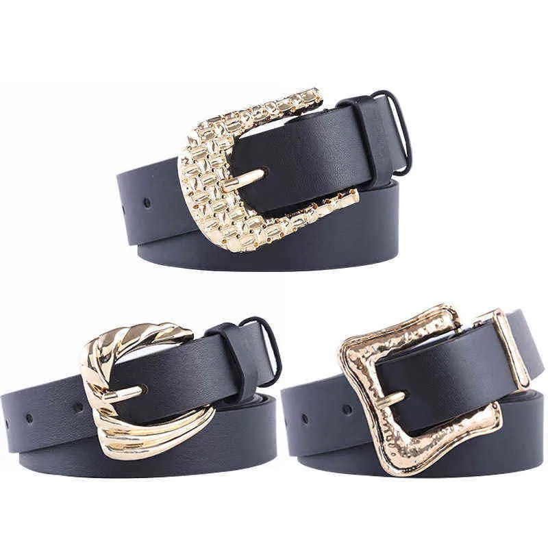 Cinturones de cuero negro para mujer Jeans de moda Clásico Retro Simple Hebilla cuadrada Cinturón femenino Pin Sword Goth Luxury Punk Gothic G220301