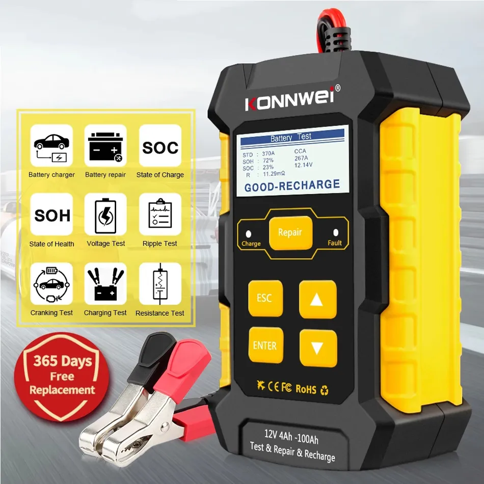 KONNWEI KW510 Full Automatic 12V Car Battery Tester Diagnostic Tools Pulse Repair 5A Batterys Chargers Wet Dry AGM Gel Lead Acid